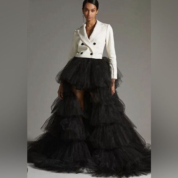 Anthropologie Morphine Fashion Strapless Tiered Tulle Asymmetric Gown/ size XS - Picture 7 of 17